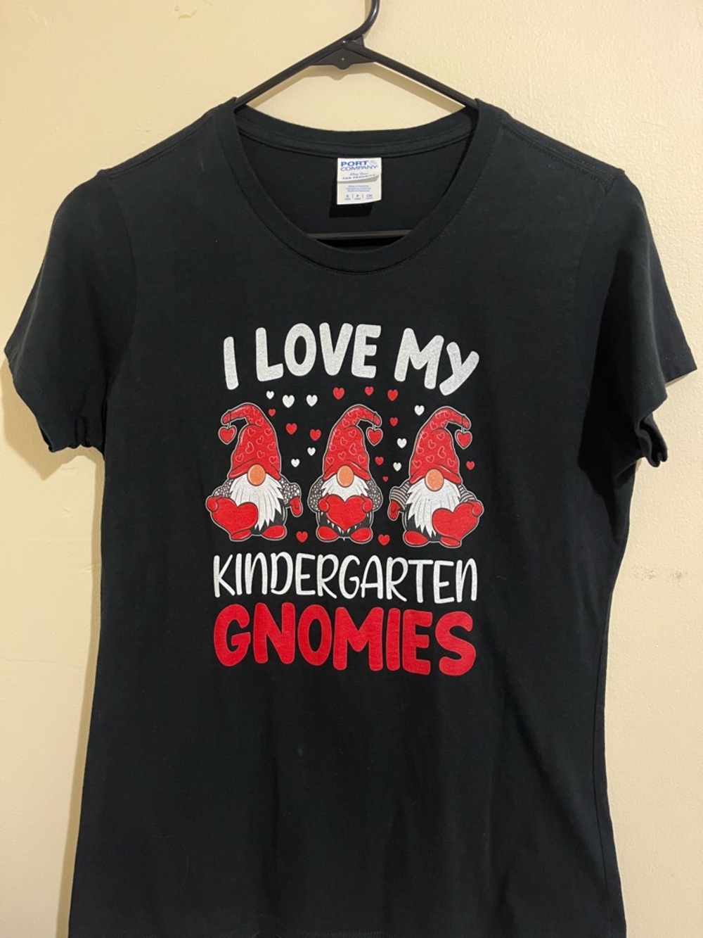 Port and Company Black Kids Tee with Red & White Gnomes